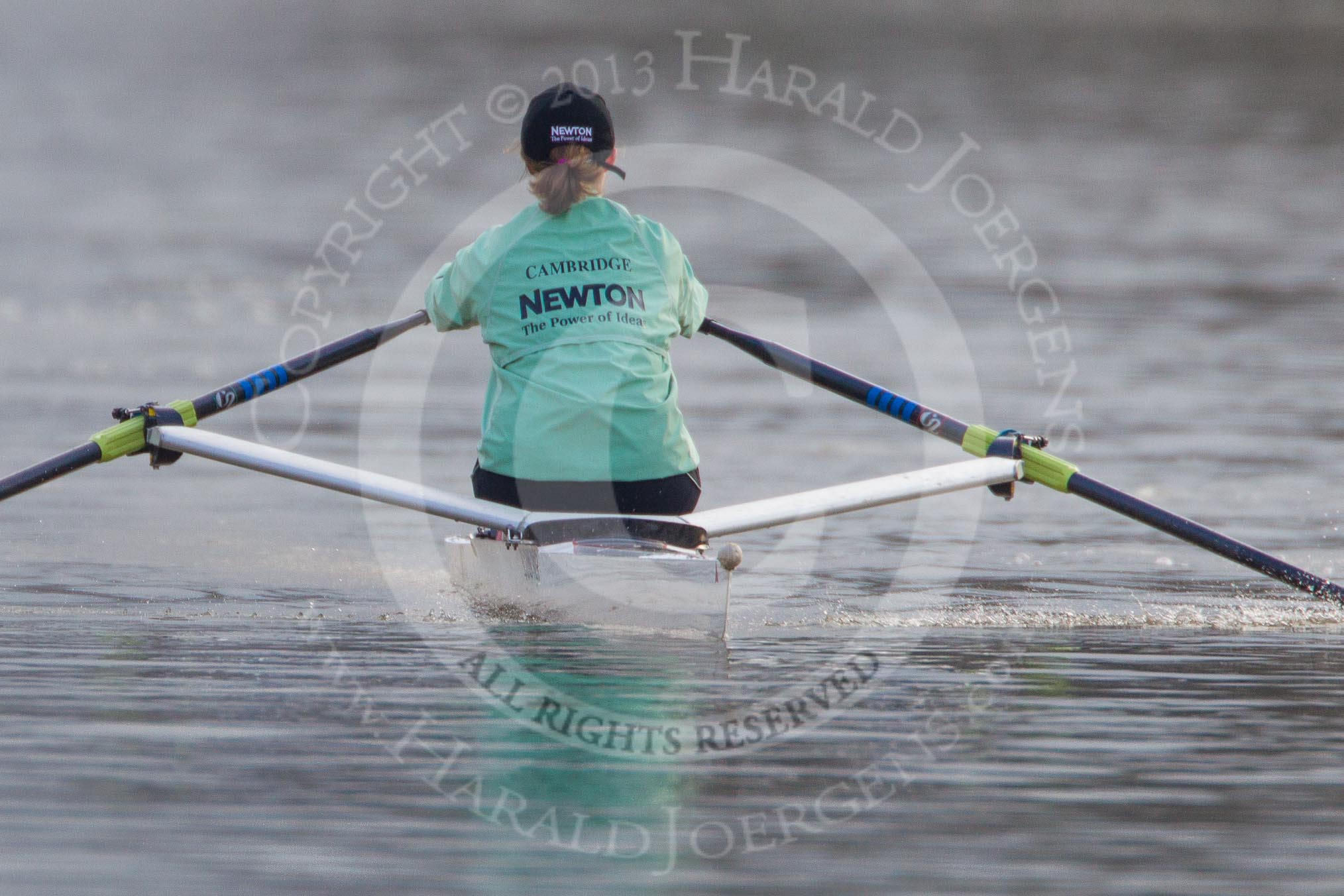 The Boat Race season 2013 - CUWBC training: Lizzy Johnstone, CUWBC substitute, rowing ahead of the three Cambridge boats..
River Thames near Remenham,
Henley-on-Thames,
Oxfordshire,
United Kingdom,
on 19 March 2013 at 16:13, image #130