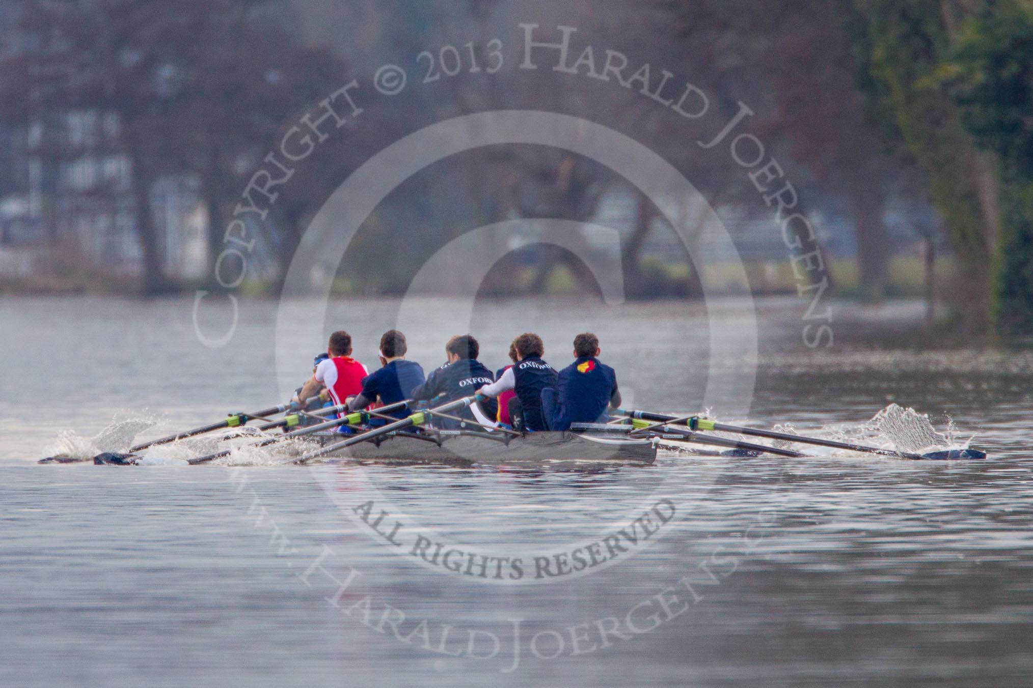 The Boat Race season 2013 - CUWBC training: The OULRC boat - cox Christian Proctor, stroke Max Dillon, 7 Andrew Sayce, 6 Benjamin Walpole, 5 Jasper Warner, 4 Frederick Foster, 3 Keir Macdonald, 2 Benjamin Bronselaer and bow James Kirkbride..
River Thames near Remenham,
Henley-on-Thames,
Oxfordshire,
United Kingdom,
on 19 March 2013 at 16:28, image #134