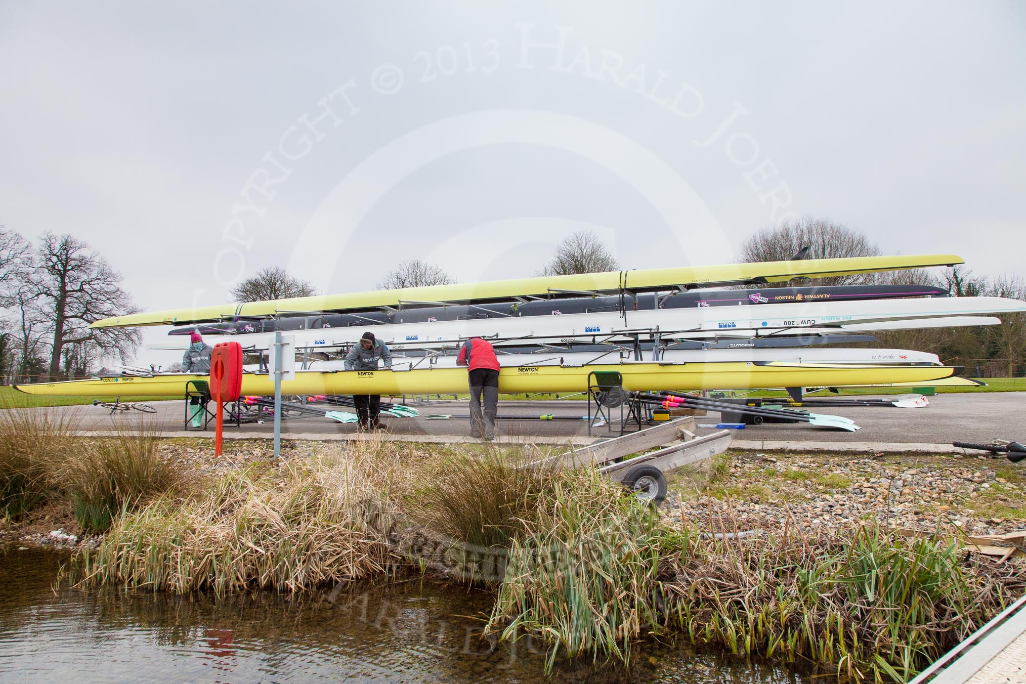 Preparations for the Henley Boat Races - the Cambridge boats at Eton Dorney.