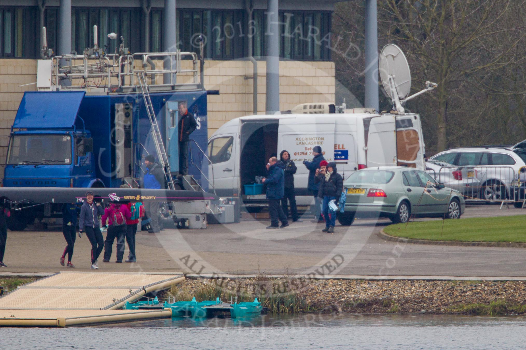 BBC/Sis technical equipment, and the first boat getting ready for racing.