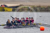 Intercollegiate Women's Race 2013: Downing College, Cambridge, with cox Ruth Wood, stroke Jennifer Joule, 7 Laura-Jane Taylor, 6 Abi Dunn, 5 Josie Hughes, 4 Bridey Addison-Child, 3 Zara Goozee, 2 Philippa Buckley and Katia Smith at bow.