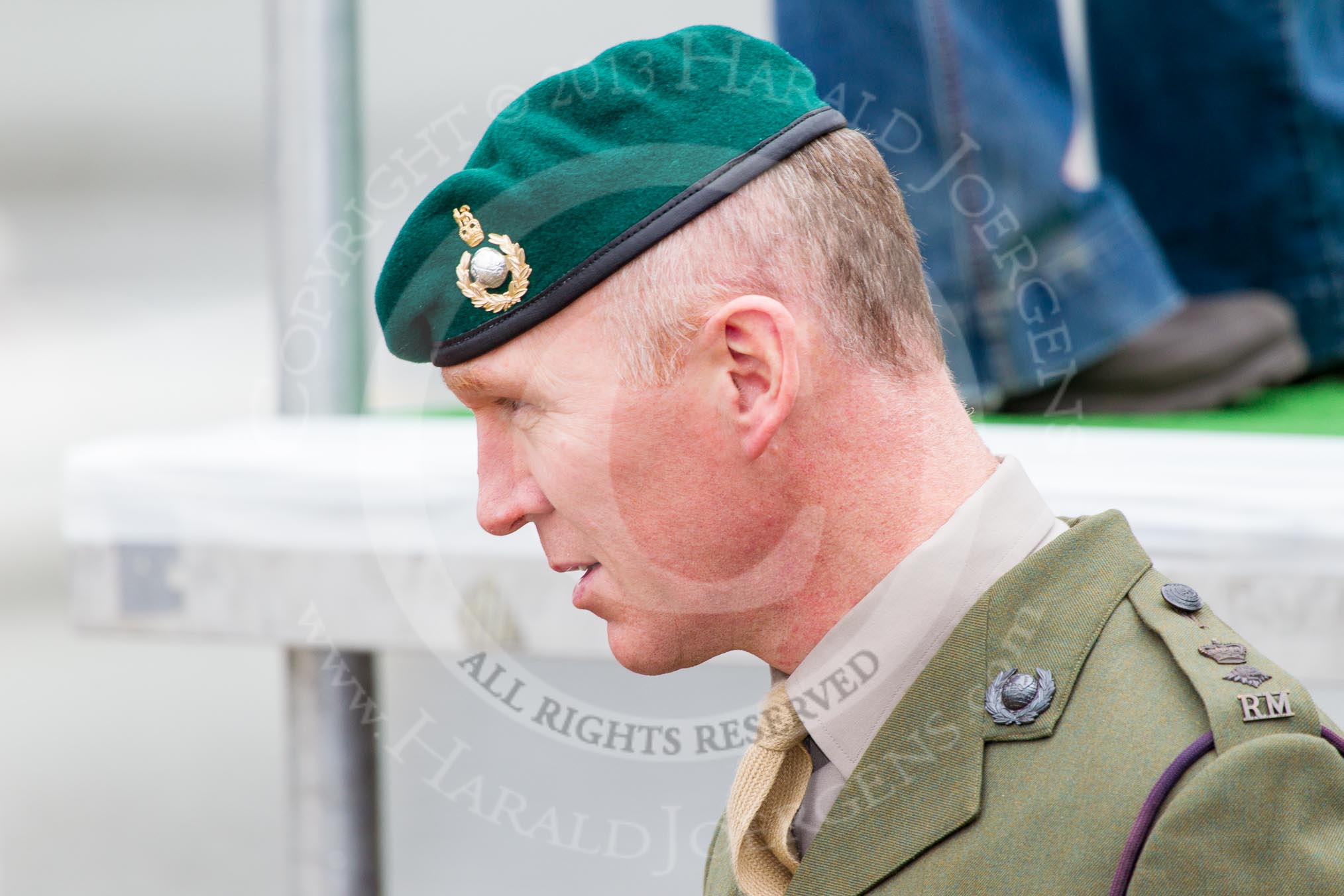 The Boat Race 2013: A Lieutenant-Colonel of the Royal Marines, expecting the delivery of the 2013 Boat Race trophy on the river by Royal Marines..
Putney,
London SW15,

United Kingdom,
on 31 March 2013 at 14:13, image #65