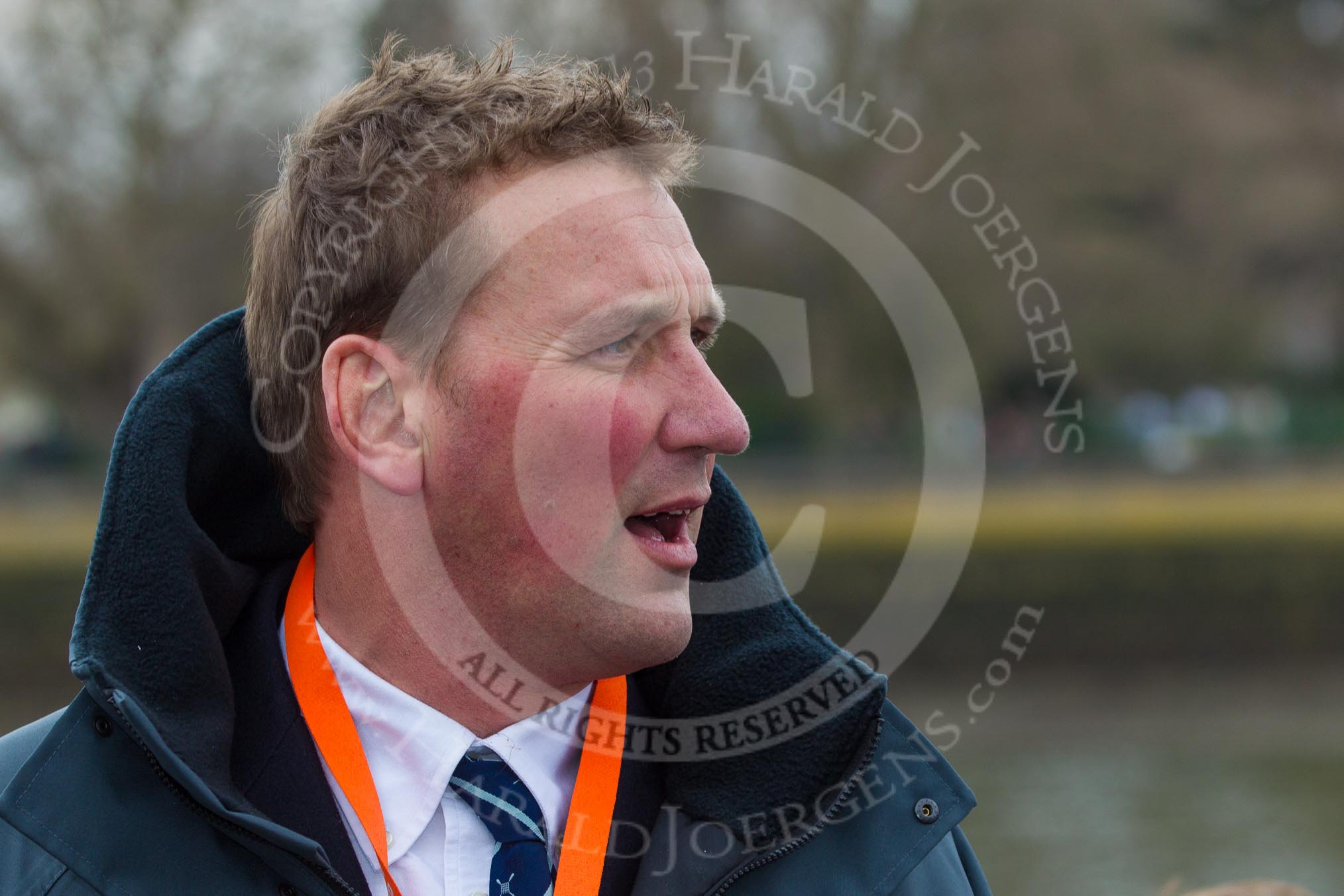 The Boat Race 2013: Sir Matthew Pinsent, umpire for the Blue Boat Race and in charge of the toss of the coin for the main 2013 Boat Race..
Putney,
London SW15,

United Kingdom,
on 31 March 2013 at 14:24, image #76