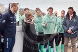 The Boat Race 2013: The "toss for stations" for the 2013 Boat Race - CUBC president, and 5 seat in the Cambridge Blue Boat, throwing the coin, BBC Sport commentator Clare balding getting out of te way, and OUBC president Alexander Davidson amd race umpire Matthew Pinsent watching..
Putney,
London SW15,

United Kingdom,
on 31 March 2013 at 14:46, image #96