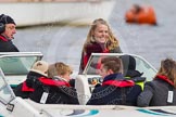 The Boat Race 2013: In a boat following the 2013 Boat Race for BBC Sport: Floor manager Chris White, rowing champion Anna Watkins, Clare Balding, and rowing champions Pete Reed and Katherine Granger..
Putney,
London SW15,

United Kingdom,
on 31 March 2013 at 16:18, image #233