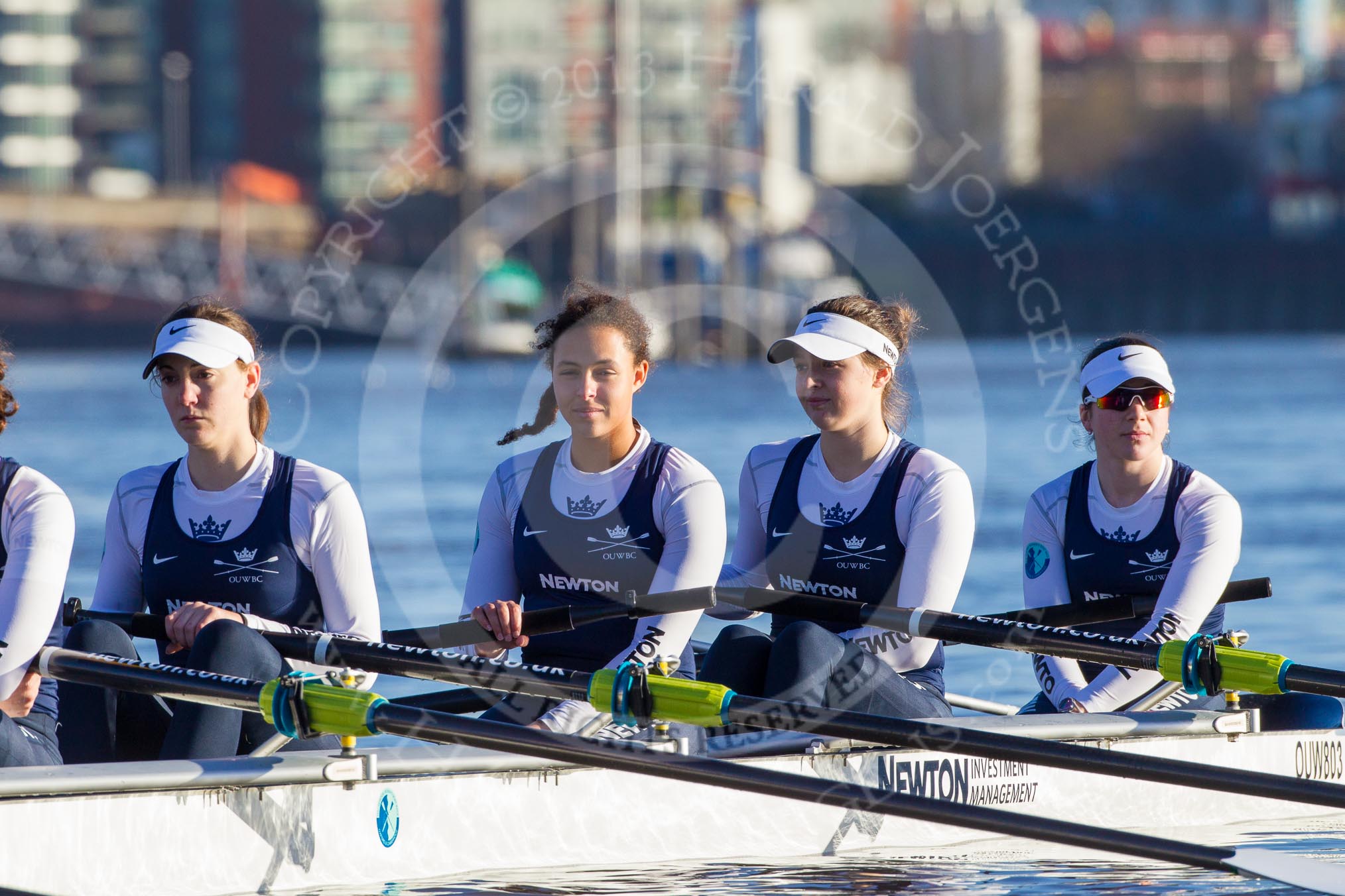 The Boat Race season 2014 - Women's Trial VIIIs (OUWBC, Oxford): Cleopatra:  4 Hannah Ledbury, 3 Isabelle Evans, 2 Chloe Farrar, Bow Elizabeth Fenje..
River Thames between Putney Bridge and Mortlake,
London SW15,

United Kingdom,
on 19 December 2013 at 12:36, image #36