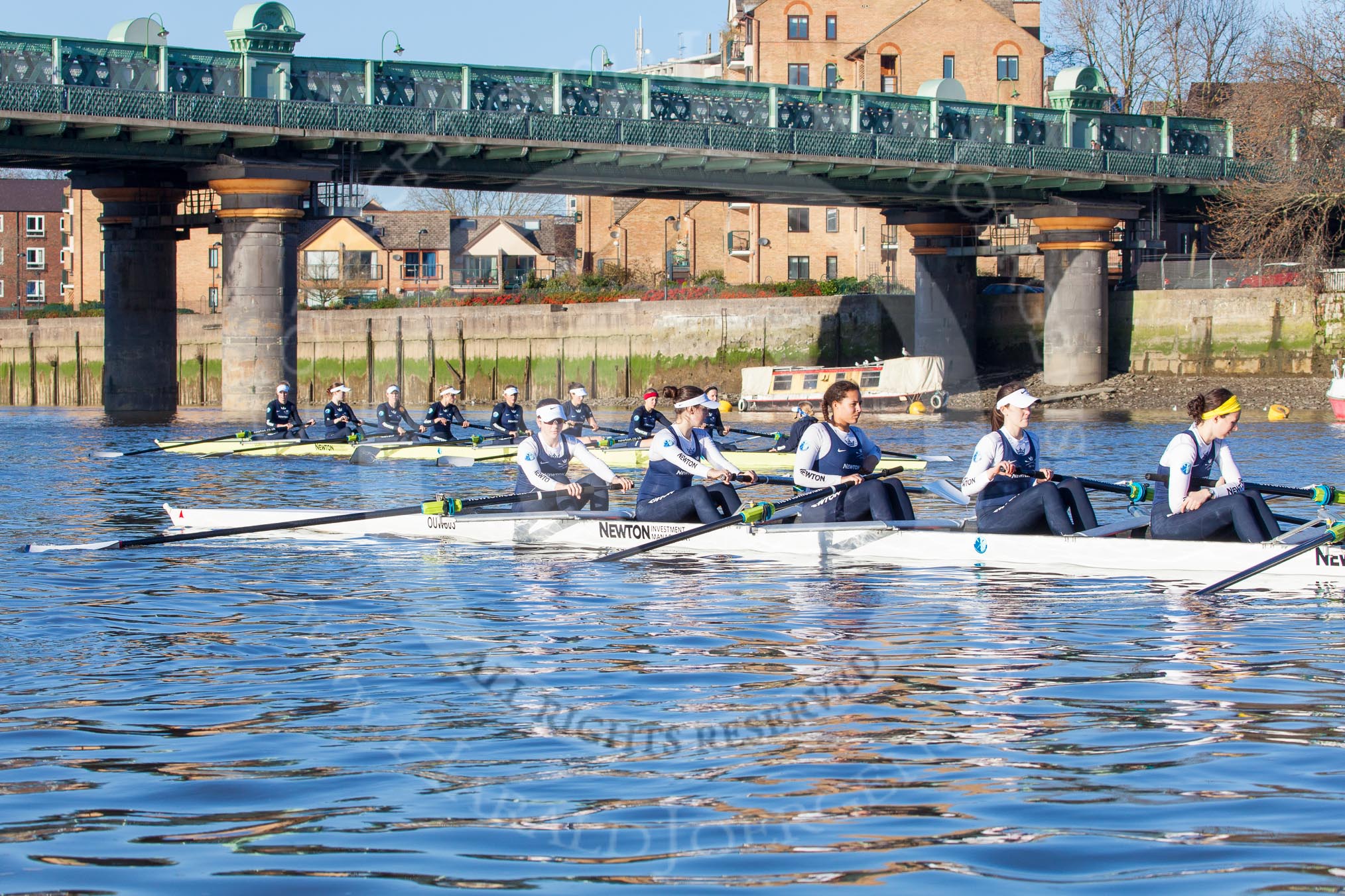 The Boat Race season 2014 - Women's Trial VIIIs (OUWBC, Oxford): Cleopatra: 5 Harriet Keane, 4 Hannah Ledbury, 3 Isabelle Evans, 2 Chloe Farrar, Bow Elizabeth Fenje..
River Thames between Putney Bridge and Mortlake,
London SW15,

United Kingdom,
on 19 December 2013 at 12:37, image #42