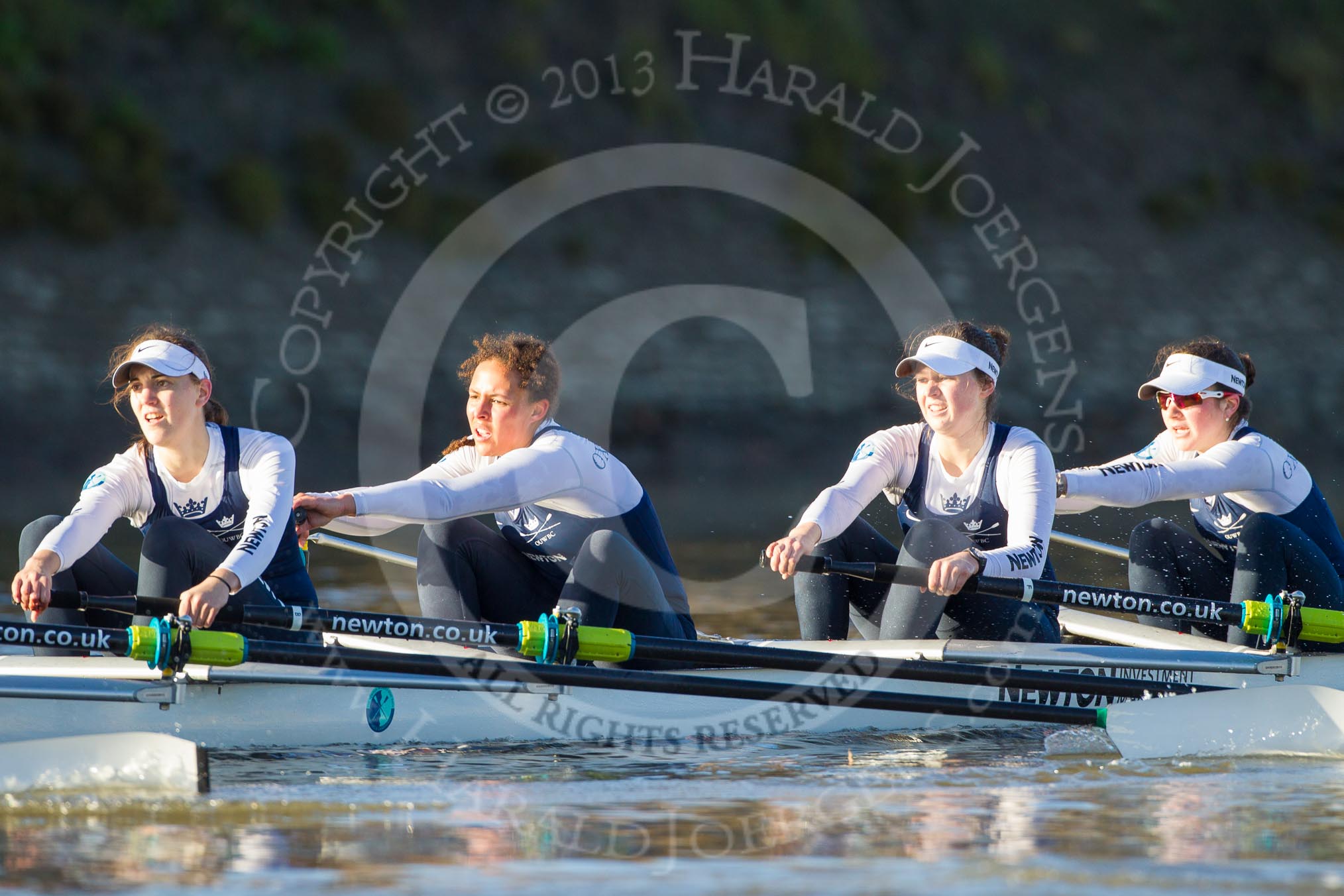 The Boat Race season 2014 - Women's Trial VIIIs (OUWBC, Oxford): Cleopatra: 4 Hannah Ledbury, 3 Isabelle Evans, 2 Chloe Farrar, Bow Elizabeth Fenje..
River Thames between Putney Bridge and Mortlake,
London SW15,

United Kingdom,
on 19 December 2013 at 12:49, image #116