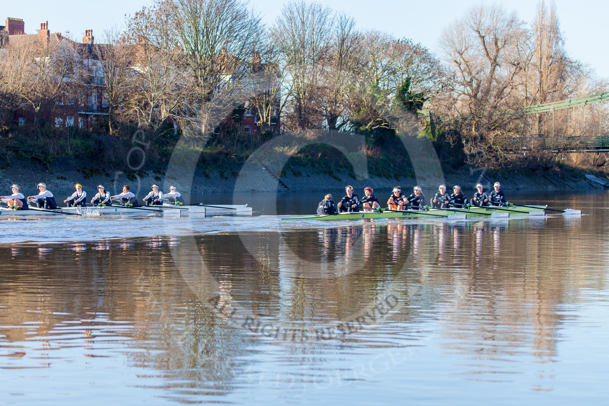 The Boat Race season 2014 - Women's Trial VIIIs (OUWBC, Oxford): Boudicca vs Cleopatra..
River Thames between Putney Bridge and Mortlake,
London SW15,

United Kingdom,
on 19 December 2013 at 12:49, image #120