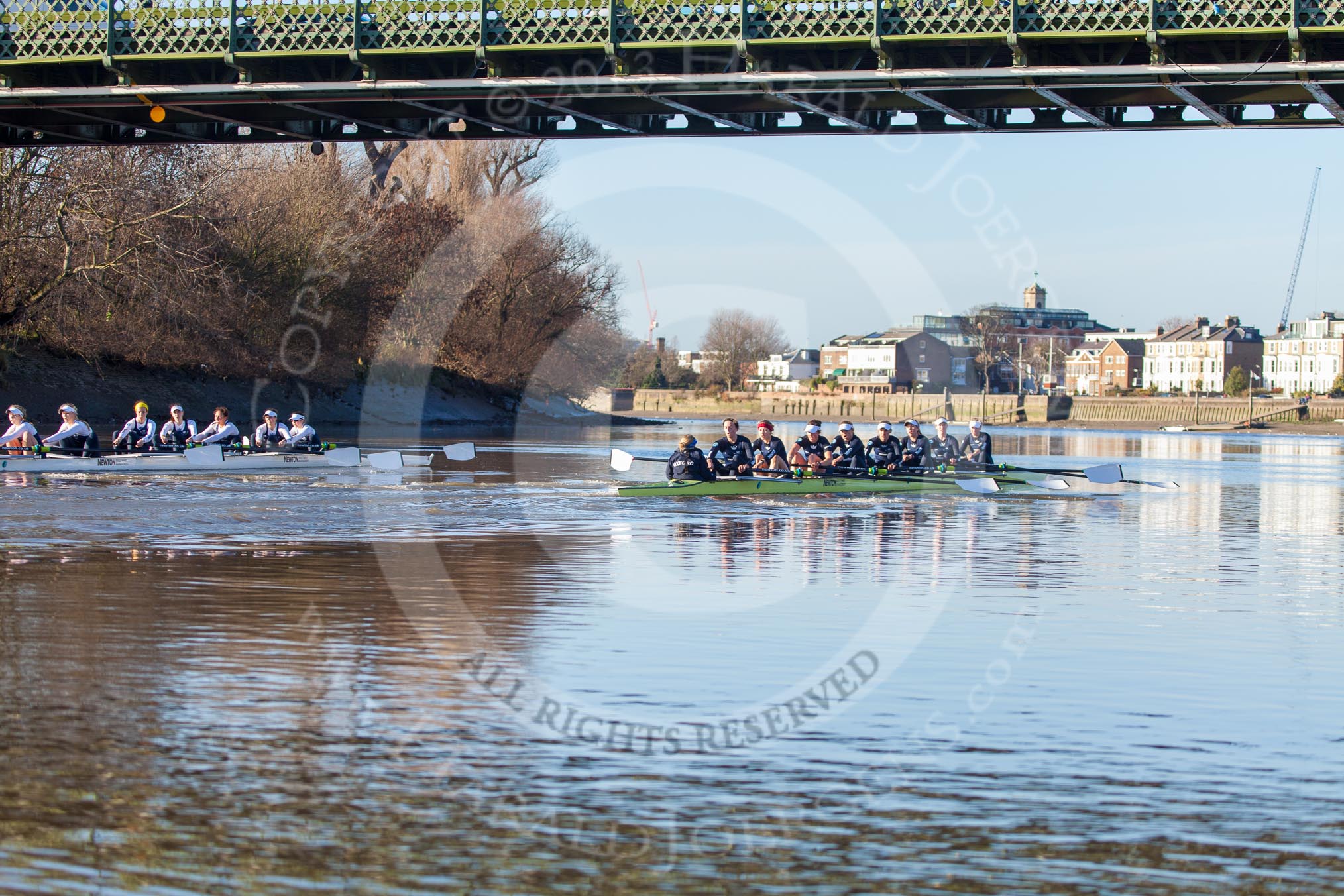 The Boat Race season 2014 - Women's Trial VIIIs (OUWBC, Oxford): Boudicca vs Cleopatra..
River Thames between Putney Bridge and Mortlake,
London SW15,

United Kingdom,
on 19 December 2013 at 12:50, image #128