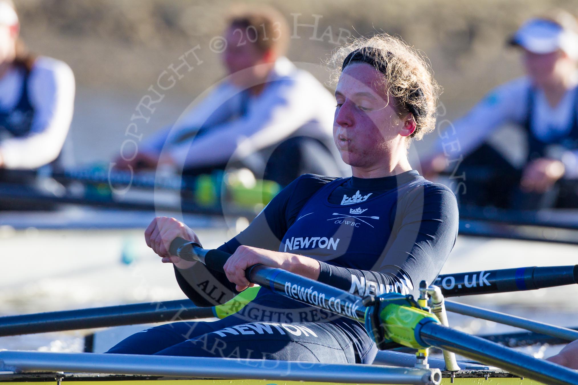 The Boat Race season 2014 - Women's Trial VIIIs (OUWBC, Oxford): Boudicca:  Stroke Anastasia Chitty..
River Thames between Putney Bridge and Mortlake,
London SW15,

United Kingdom,
on 19 December 2013 at 12:57, image #172