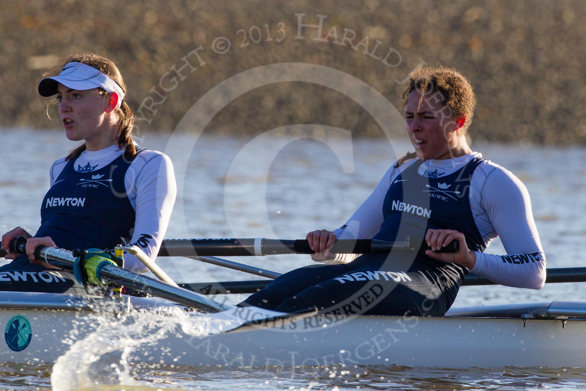 The Boat Race season 2014 - Women's Trial VIIIs (OUWBC, Oxford): Cleopatra:  4 Hannah Ledbury, 3 Isabelle Evans..
River Thames between Putney Bridge and Mortlake,
London SW15,

United Kingdom,
on 19 December 2013 at 12:58, image #192