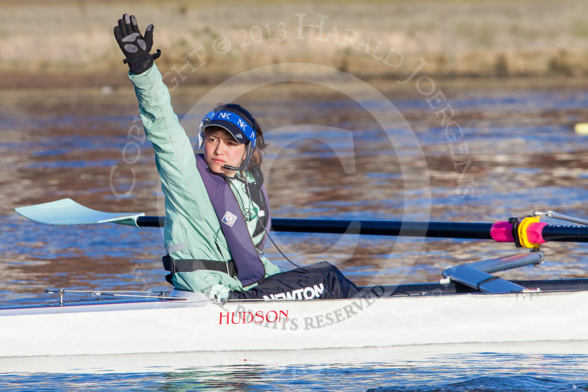 The Boat Race season 2014 - Women's Trial VIIIs(CUWBC, Cambridge): Wink Wink: Cox Priya Crosby..
River Thames between Putney Bridge and Mortlake,
London SW15,

United Kingdom,
on 19 December 2013 at 13:46, image #260