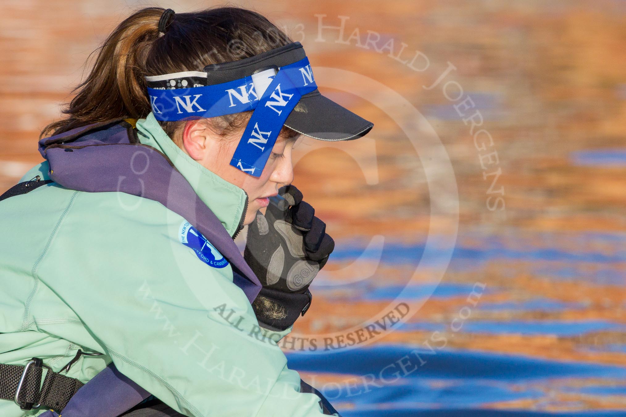 The Boat Race season 2014 - Women's Trial VIIIs(CUWBC, Cambridge): Wink Wink: Cox Priya Crosby..
River Thames between Putney Bridge and Mortlake,
London SW15,

United Kingdom,
on 19 December 2013 at 13:48, image #270