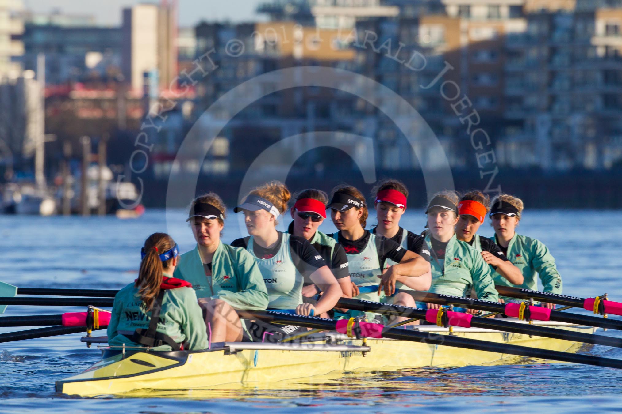 The Boat Race season 2014 - Women's Trial VIIIs(CUWBC, Cambridge): Nudge Nudge: Cox Esther Momcilovic, Stroke Holly Game,7 Izzy Vyvyan, 6 Kate Ashley, 5 Valentina Futoryanova, 4 Catherine Foot, 3 Hannah Evans, 2 Anouska Bartlett, Bow Lottie Meggitt..
River Thames between Putney Bridge and Mortlake,
London SW15,

United Kingdom,
on 19 December 2013 at 13:49, image #282