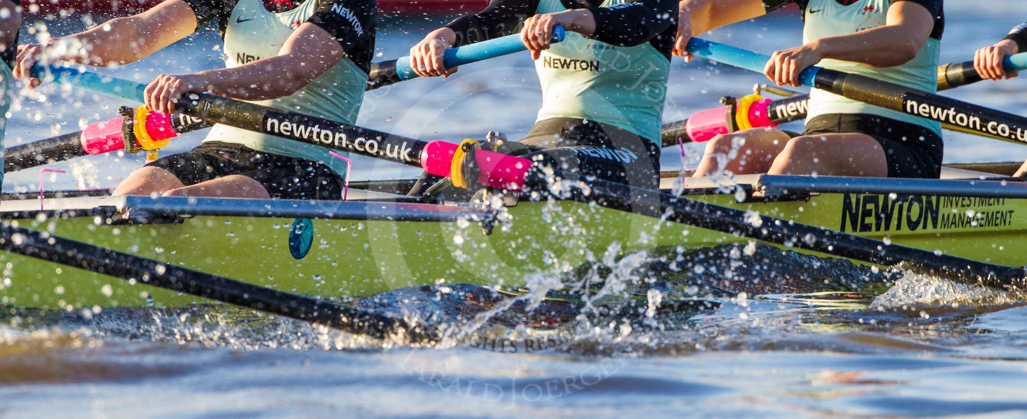 The Boat Race season 2014 - Women's Trial VIIIs(CUWBC, Cambridge): Nudge Nudge..
River Thames between Putney Bridge and Mortlake,
London SW15,

United Kingdom,
on 19 December 2013 at 14:03, image #314