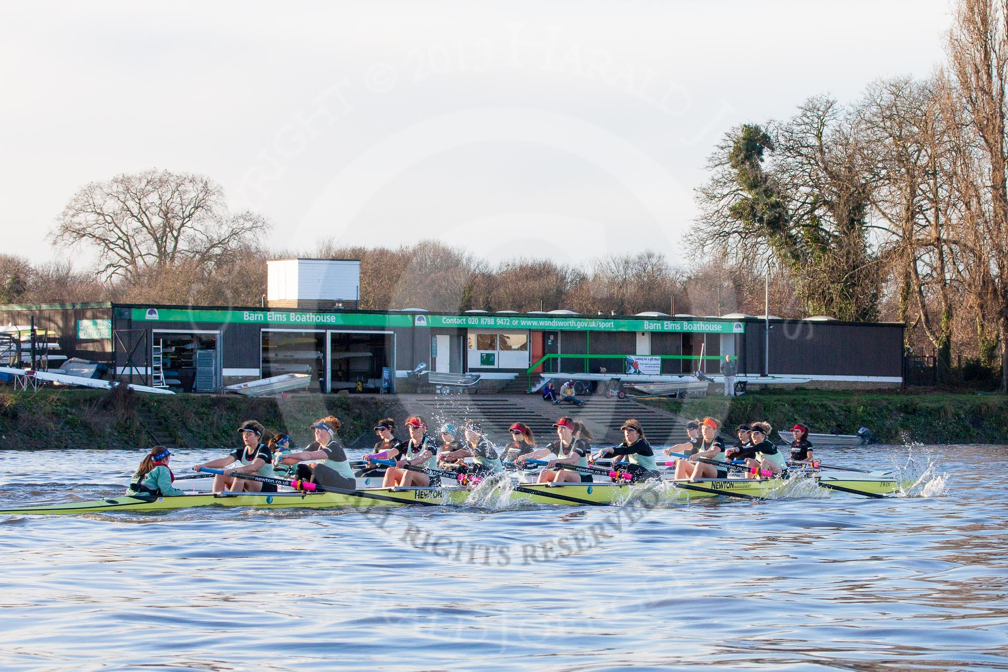 The Boat Race season 2014 - Women's Trial VIIIs(CUWBC, Cambridge): Nudge Nudge vs Wink Wink..
River Thames between Putney Bridge and Mortlake,
London SW15,

United Kingdom,
on 19 December 2013 at 14:05, image #358