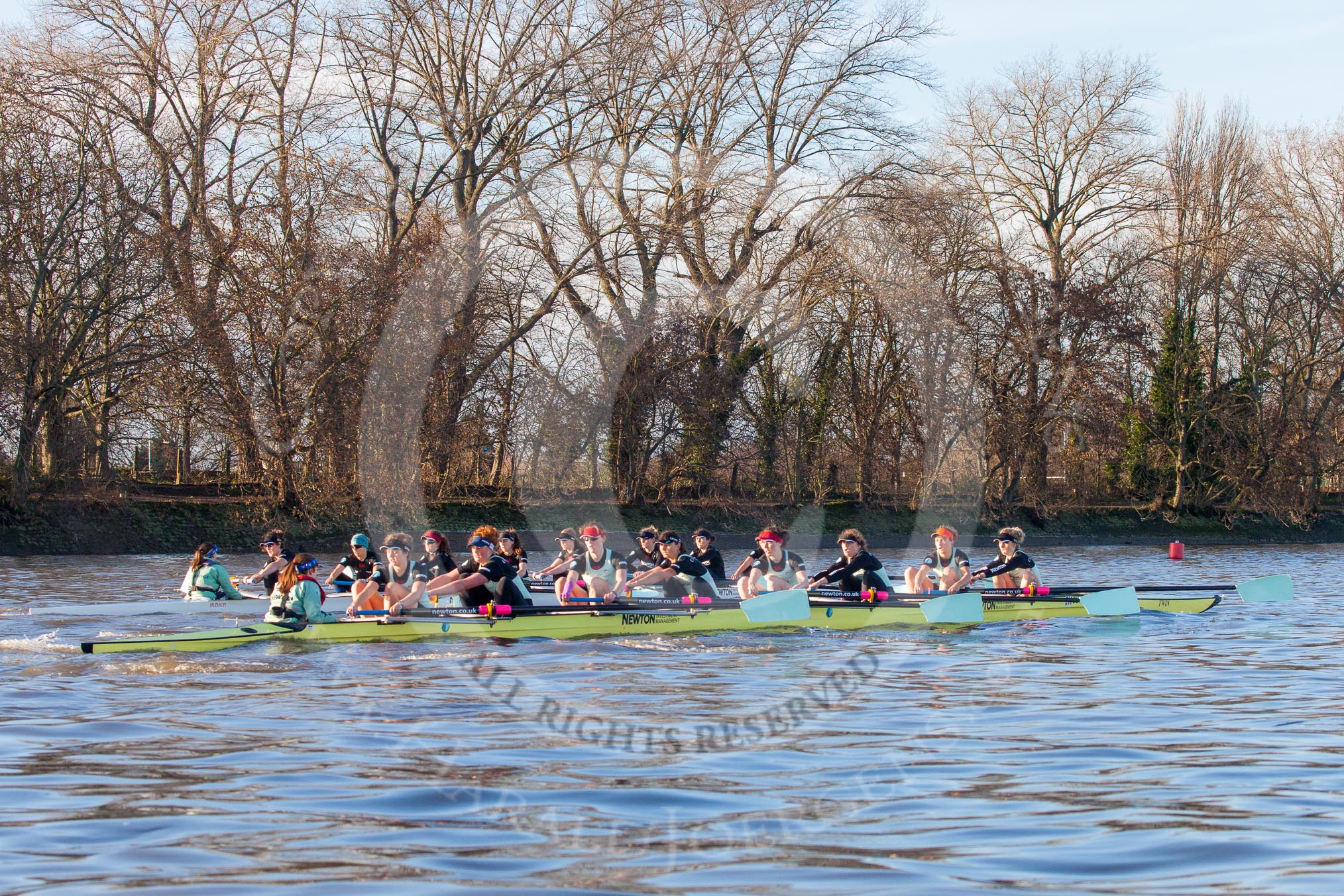The Boat Race season 2014 - Women's Trial VIIIs(CUWBC, Cambridge): Nudge Nudge vs Wink Wink..
River Thames between Putney Bridge and Mortlake,
London SW15,

United Kingdom,
on 19 December 2013 at 14:05, image #360