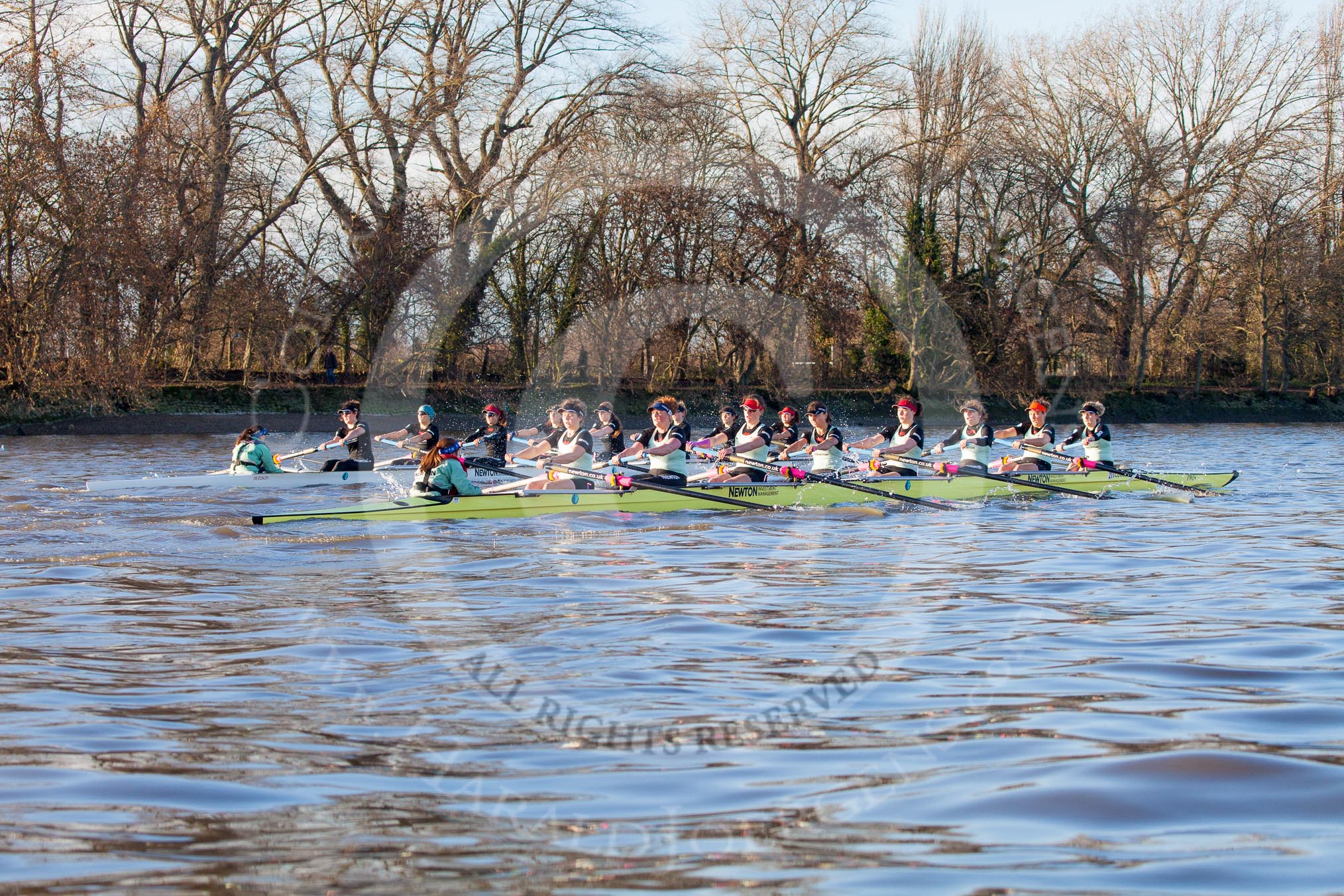 The Boat Race season 2014 - Women's Trial VIIIs(CUWBC, Cambridge): Nudge Nudge vs Wink Wink..
River Thames between Putney Bridge and Mortlake,
London SW15,

United Kingdom,
on 19 December 2013 at 14:05, image #361