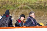 The Boat Race season 2014 - Women's Trial VIIIs (OUWBC, Oxford): One of the Oxford University club launches following the race..
River Thames between Putney Bridge and Mortlake,
London SW15,

United Kingdom,
on 19 December 2013 at 12:35, image #32