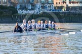 The Boat Race season 2014 - Women's Trial VIIIs (OUWBC, Oxford): Cleopatra: Cox Olivia Cleary, Stroke Laura Savarese, 7 Amber de Vere, 6 Elo Luik, 5 Harriet Keane, 4 Hannah Ledbury, 3 Isabelle Evans, 2 Chloe Farrar., Bow Elizabeth Fenje..
River Thames between Putney Bridge and Mortlake,
London SW15,

United Kingdom,
on 19 December 2013 at 12:38, image #44