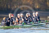 The Boat Race season 2014 - Women's Trial VIIIs (OUWBC, Oxford): Boudicca: Cox Erin Wysocki-Jones, Stroke Anastasia Chitty, 7 Maxie Scheske, 6 Lauren Kedar, 5 Nadine Graedel Iberg, 4 Hannah Roberts, 3 Clare Jamison, 2 Dora Amos, Bow Merel Lefferts..
River Thames between Putney Bridge and Mortlake,
London SW15,

United Kingdom,
on 19 December 2013 at 12:44, image #78