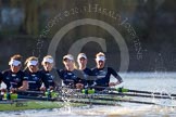 The Boat Race season 2014 - Women's Trial VIIIs (OUWBC, Oxford): Boudicca: 6 Lauren Kedar, 5 Nadine Graedel Iberg, 4 Hannah Roberts, 3 Clare Jamison, 2 Dora Amos, Bow Merel Lefferts..
River Thames between Putney Bridge and Mortlake,
London SW15,

United Kingdom,
on 19 December 2013 at 13:02, image #214