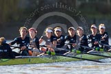 The Boat Race season 2014 - Women's Trial VIIIs (OUWBC, Oxford): Boudicca: Cox Erin Wysocki-Jones, Stroke Anastasia Chitty, 7 Maxie Scheske, 6 Lauren Kedar, 5 Nadine Graedel Iberg, 4 Hannah Roberts, 3 Clare Jamison, 2 Dora Amos, Bow Merel Lefferts..
River Thames between Putney Bridge and Mortlake,
London SW15,

United Kingdom,
on 19 December 2013 at 13:02, image #216