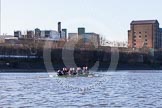 The Boat Race season 2014 - Women's Trial VIIIs (OUWBC, Oxford): Boudicca: Cox Erin Wysocki-Jones, Stroke Anastasia Chitty, 7 Maxie Scheske, 6 Lauren Kedar, 5 Nadine Graedel Iberg, 4 Hannah Roberts, 3 Clare Jamison, 2 Dora Amos, Bow Merel Lefferts..
River Thames between Putney Bridge and Mortlake,
London SW15,

United Kingdom,
on 19 December 2013 at 13:02, image #225