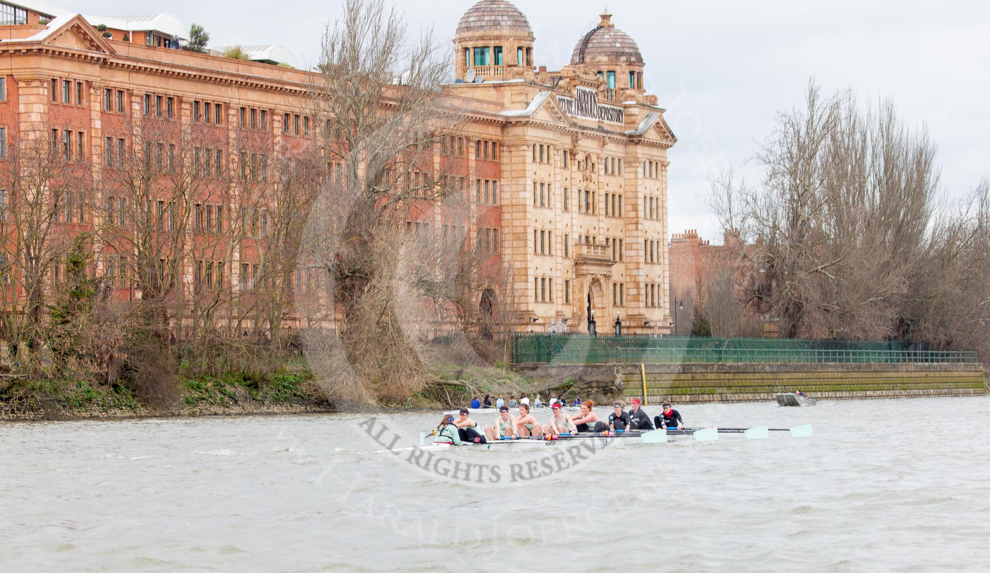 The Boat Race season 2014 - fixture CUWBC vs Thames RC: The Cambridge boat, in the lead over Thames RC, passing the Harrods Depository..




on 02 March 2014 at 13:16, image #112