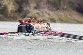 The Boat Race season 2014 - fixture CUWBC vs Thames RC: The Cambridge boat waiting for the start of the race between Hammersmith Bridge and Wandsworth Bridge..




on 02 March 2014 at 13:07, image #25