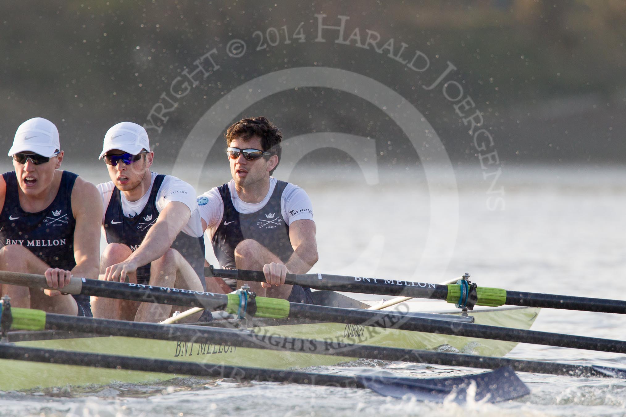 The Boat Race season 2014 - fixture OUBC vs German U23: The OUBC boat: 3 Karl Hudspith, 2 Chris Fairweather, bow Storm Uru..
River Thames between Putney Bridge and Chiswick Bridge,



on 08 March 2014 at 16:48, image #75