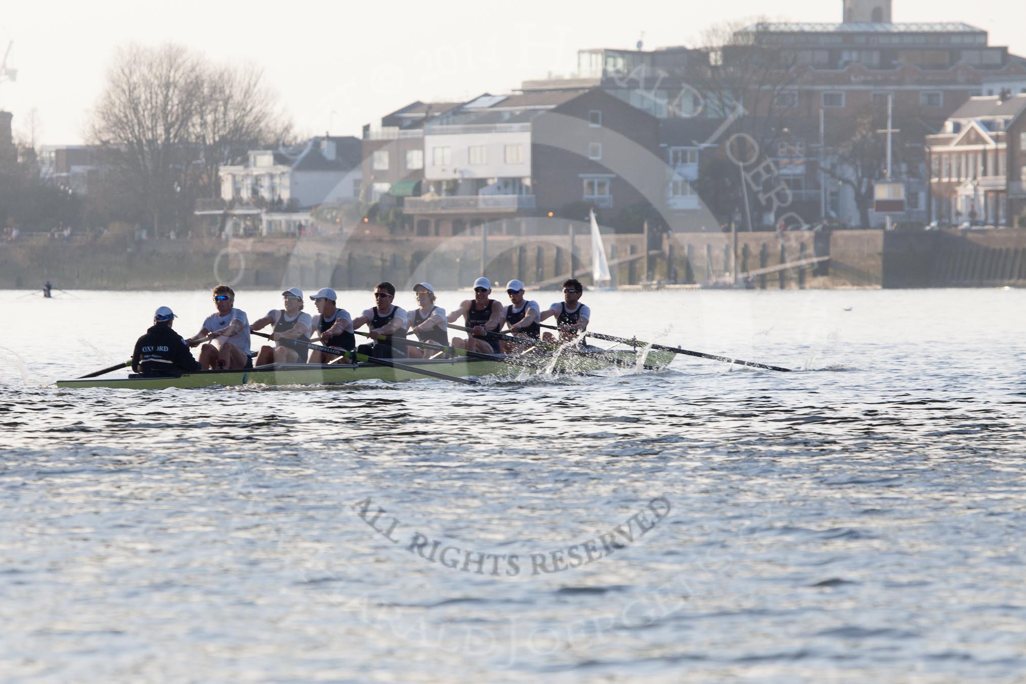 The Boat Race season 2014 - fixture OUBC vs German U23: The OUBC boat in the shadow of Hammersmith Bridge..
River Thames between Putney Bridge and Chiswick Bridge,



on 08 March 2014 at 16:53, image #117