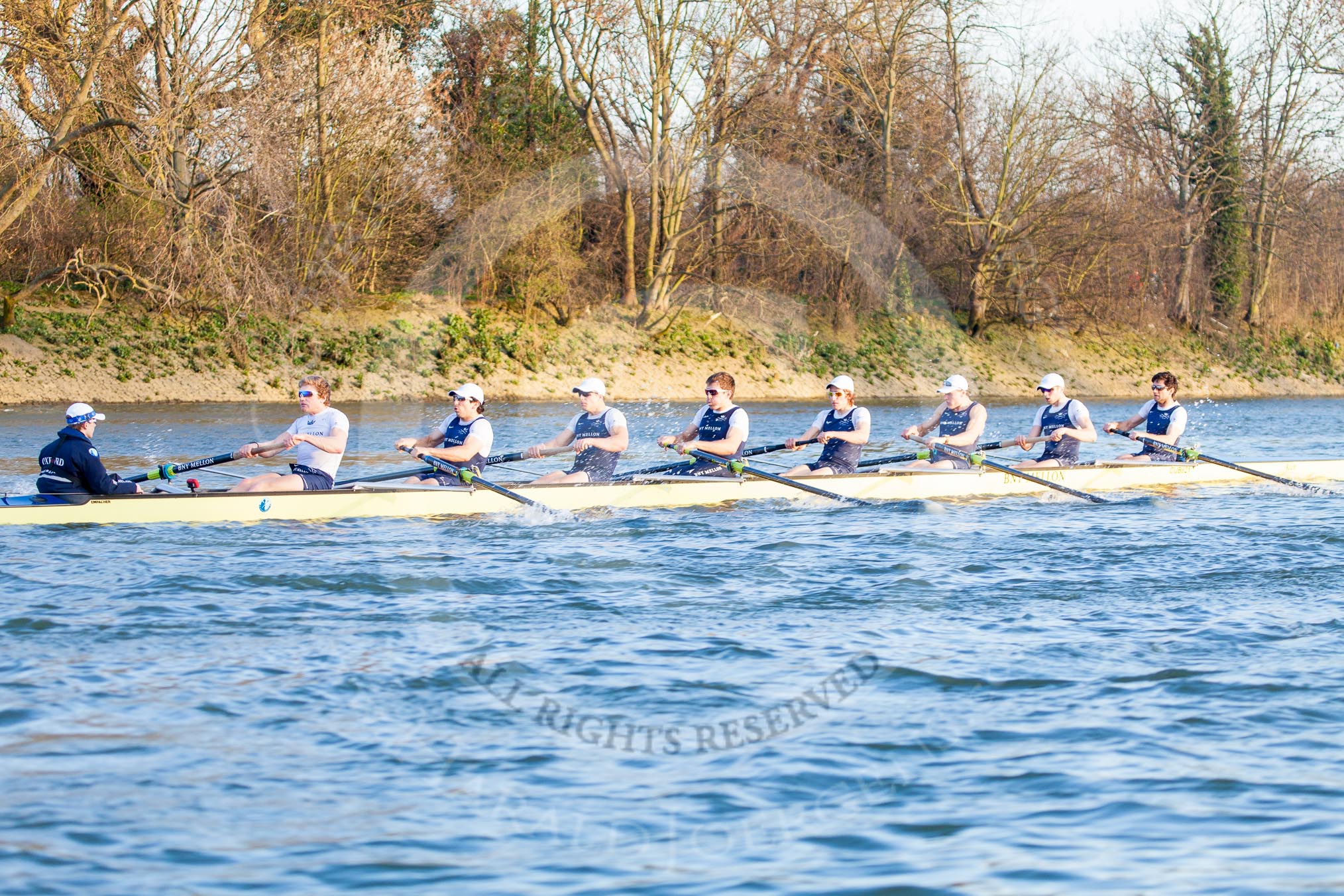 The Boat Race season 2014 - fixture OUBC vs German U23: The OUBC boat at the start of the second race..
River Thames between Putney Bridge and Chiswick Bridge,



on 08 March 2014 at 17:04, image #213