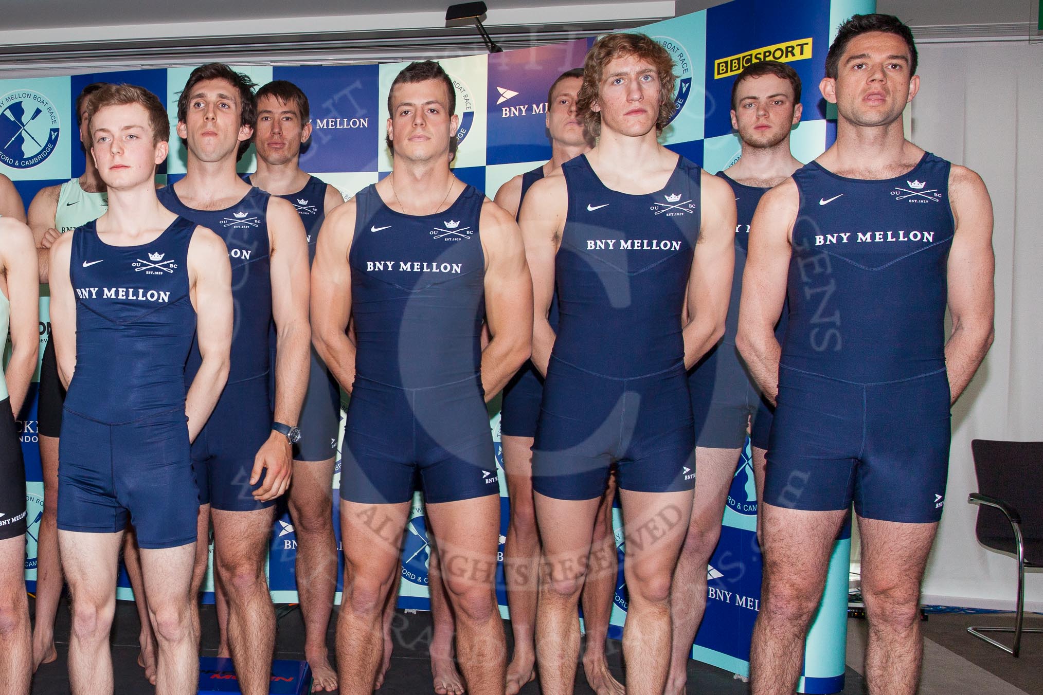 The Boat Race season 2014 - Crew Announcement and Weigh In: Group shot - The Boat Race 2014 crews together on stage, here the Oxford men..
BNY Mellon Centre,
London EC4V 4LA,
London,
United Kingdom,
on 10 March 2014 at 12:11, image #128