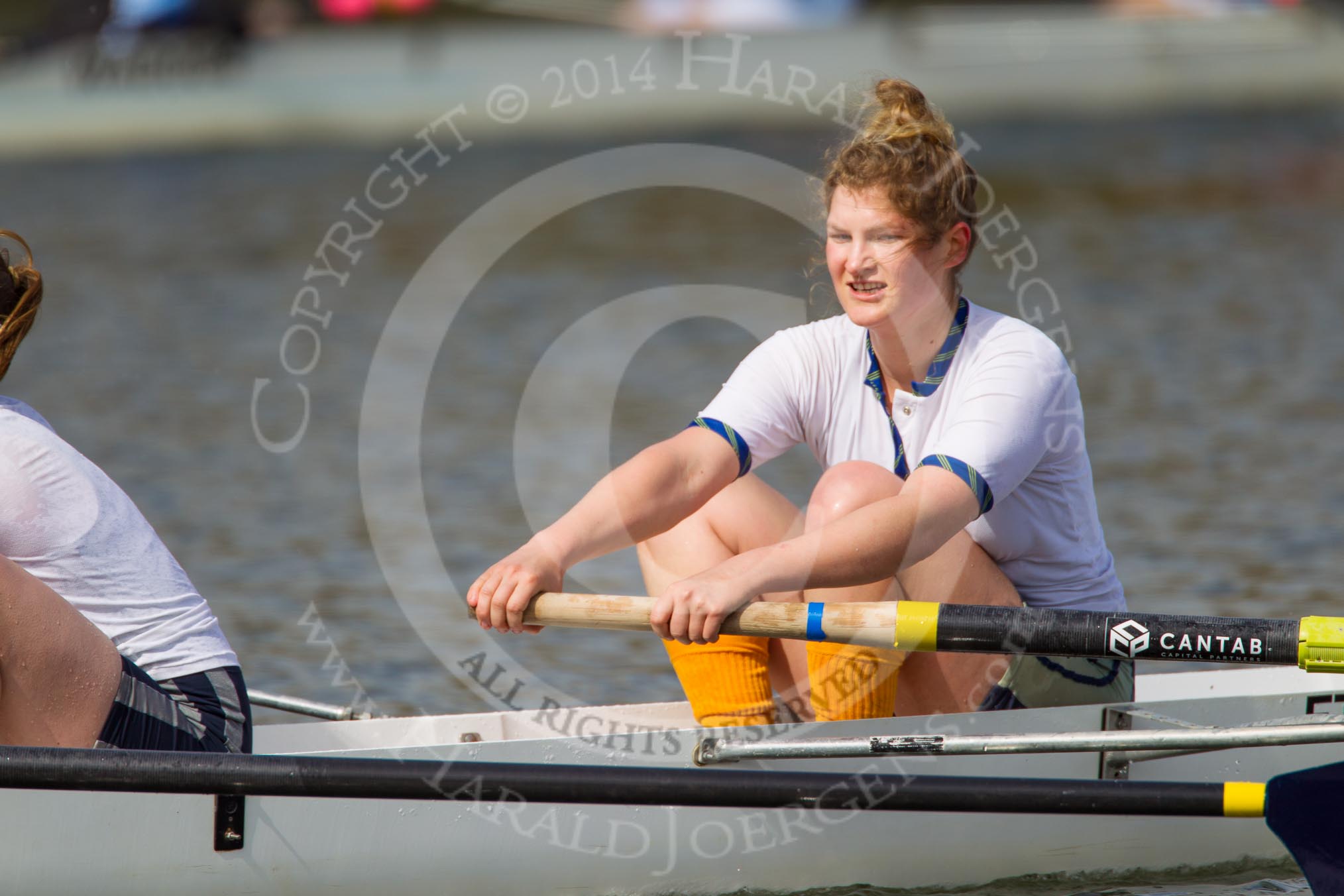 The Women's Boat Race and Henley Boat Races 2014: The Intercollegiate women's race. The Trinity College (Cambridge) boat, cox Harriet-Rose Noons, bow Nina Kamcev..
River Thames,
Henley-on-Thames,
Buckinghamshire,
United Kingdom,
on 30 March 2014 at 13:27, image #24