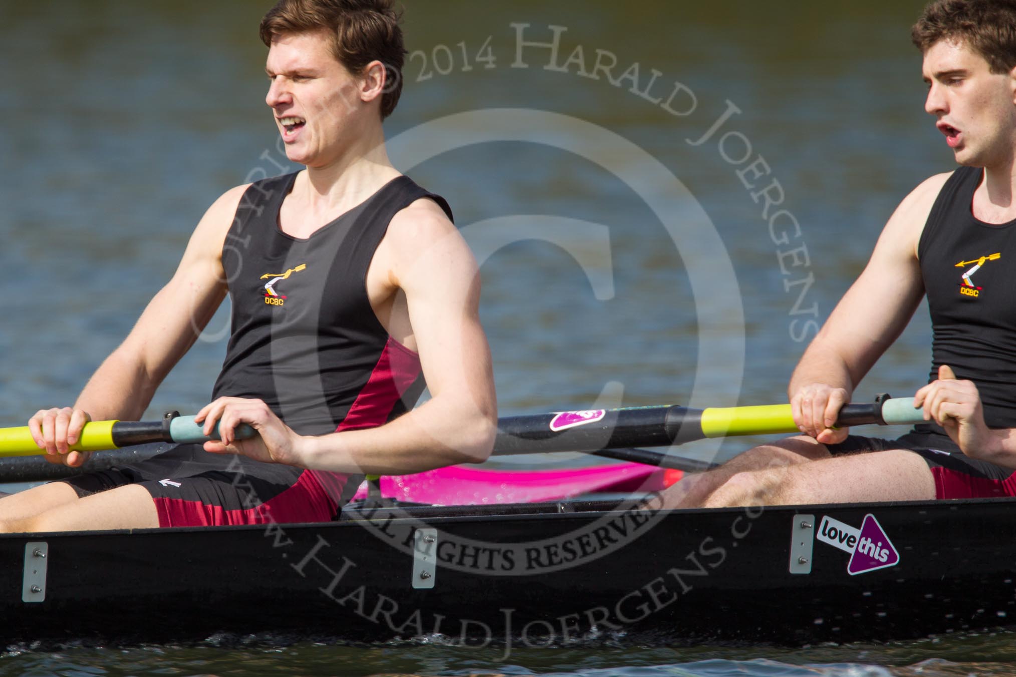 The Women's Boat Race and Henley Boat Races 2014: The Intercollegiate men's race. In the Downing College (Cambridge) boat in the 6 seat Andrew Niven, 5 Jonathan Daniels..
River Thames,
Henley-on-Thames,
Buckinghamshire,
United Kingdom,
on 30 March 2014 at 13:52, image #99