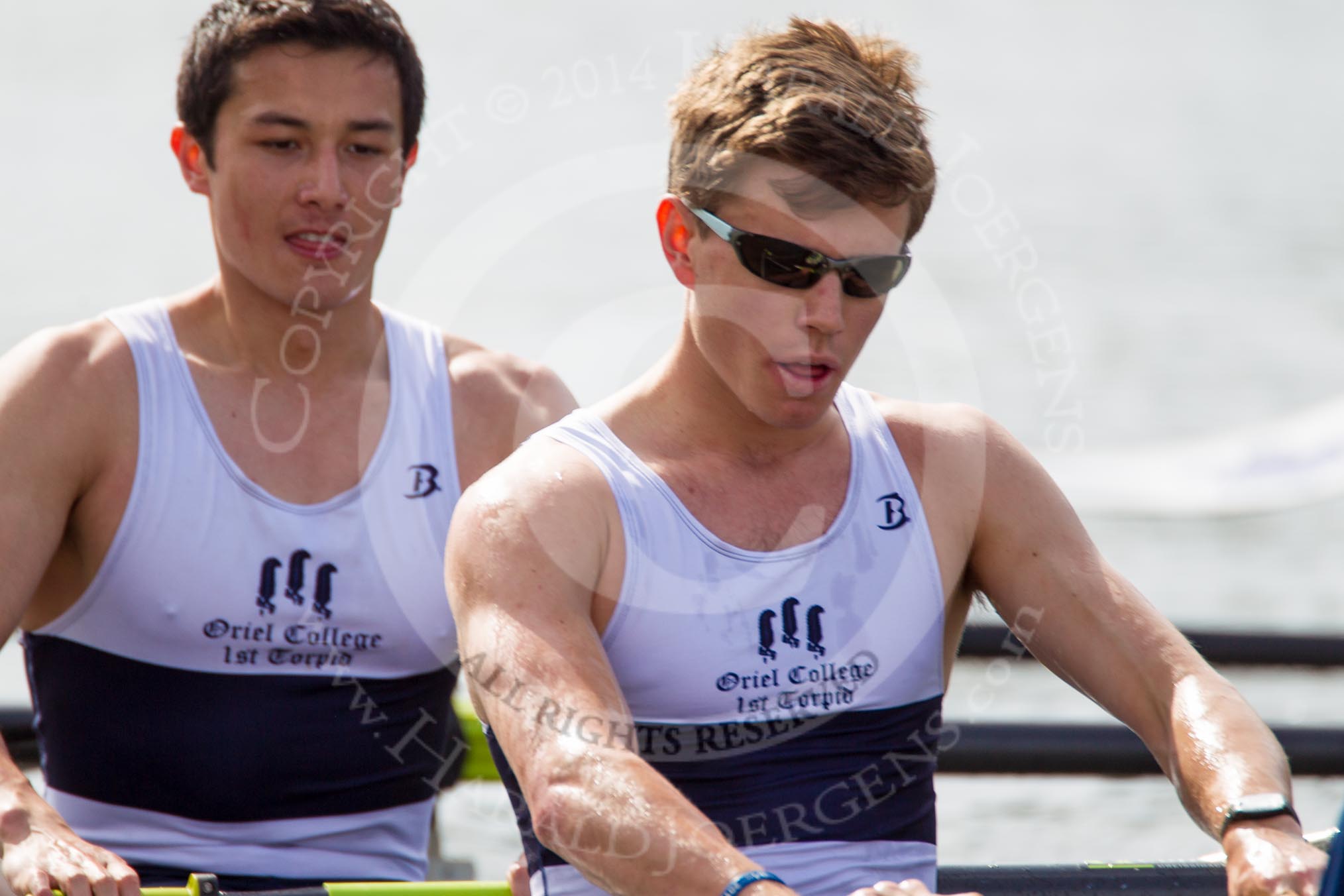 The Women's Boat Race and Henley Boat Races 2014: The Intercollegiate Men 's Race, 7 seat Kelvin Jackson and stroke Rufus Stirling..
River Thames,
Henley-on-Thames,
Buckinghamshire,
United Kingdom,
on 30 March 2014 at 14:00, image #127
