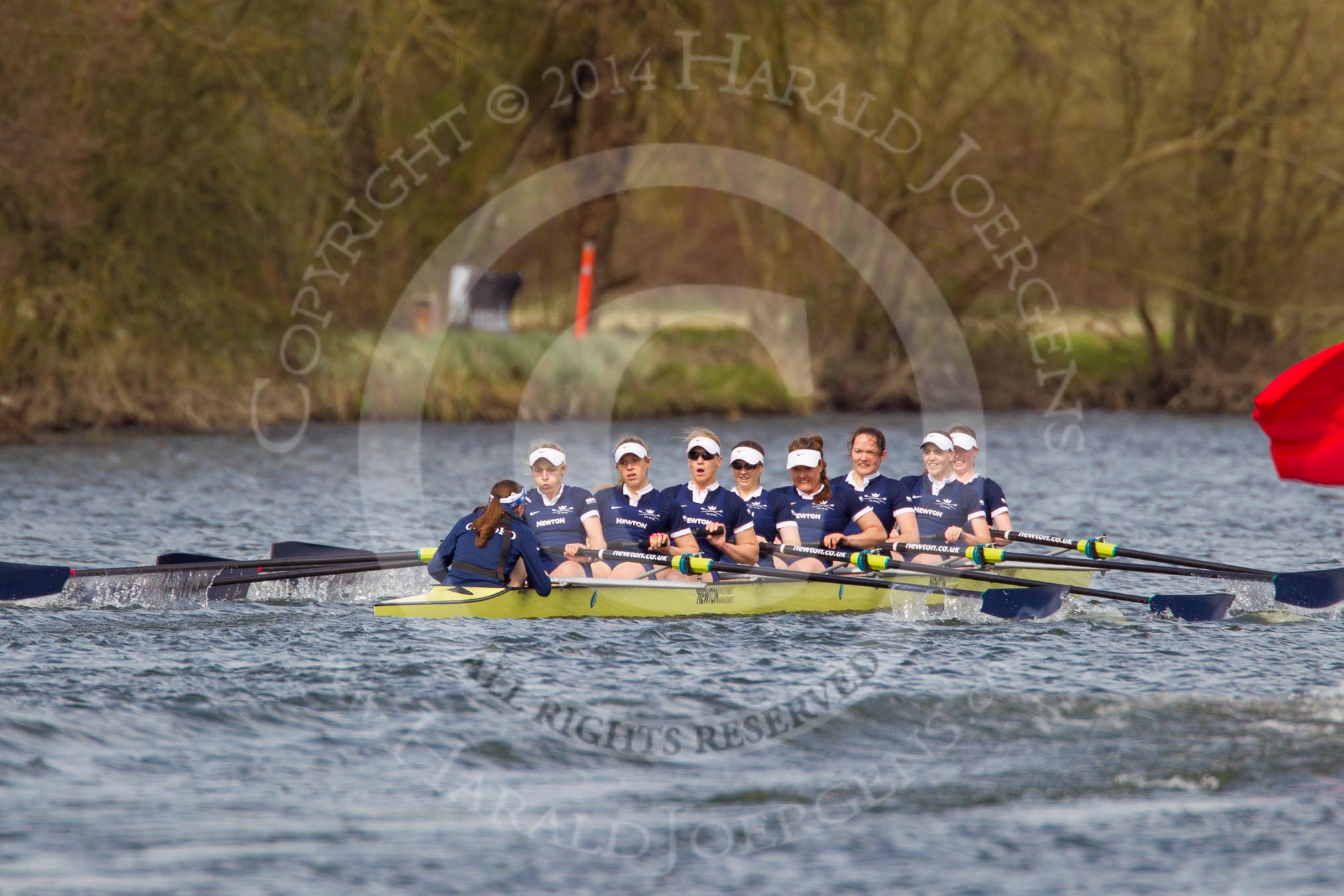 The Women's Boat Race and Henley Boat Races 2014: The Women's Reserves - Osiris v. Blondie race. Osiris (Oxford), in the lead, is passing the press launch..
River Thames,
Henley-on-Thames,
Buckinghamshire,
United Kingdom,
on 30 March 2014 at 14:17, image #175