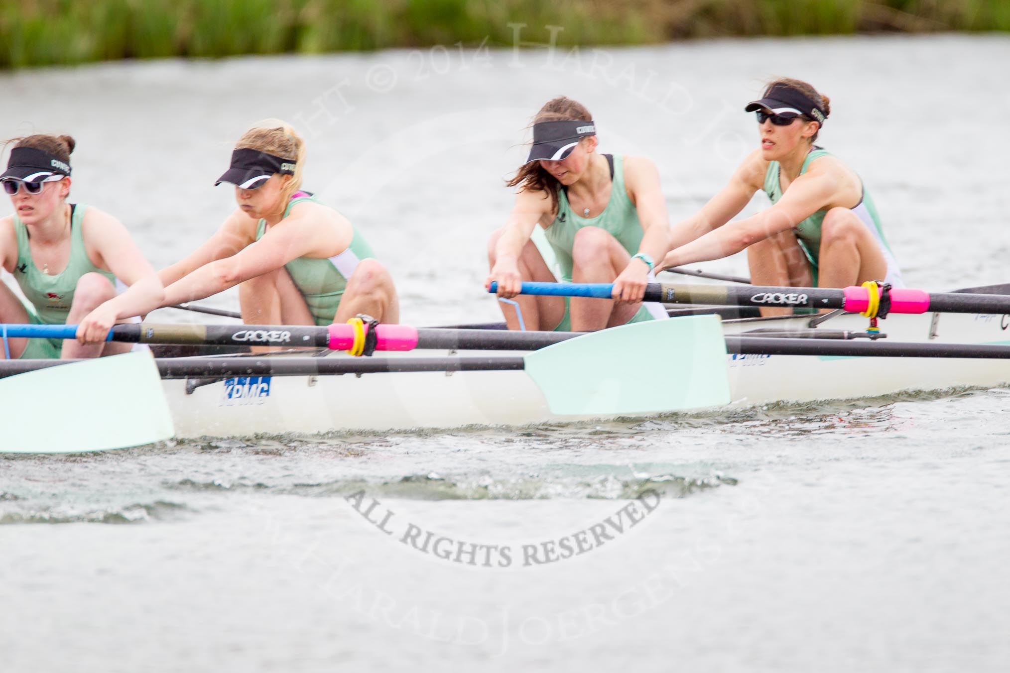 The Women's Boat Race and Henley Boat Races 2014: The CUWBC Lightweights boat with 4 Eve Edwards, 3 Lottie Meggit, 2 Christina Ostacchini, bow  Clare Hall..
River Thames,
Henley-on-Thames,
Buckinghamshire,
United Kingdom,
on 30 March 2014 at 14:49, image #237
