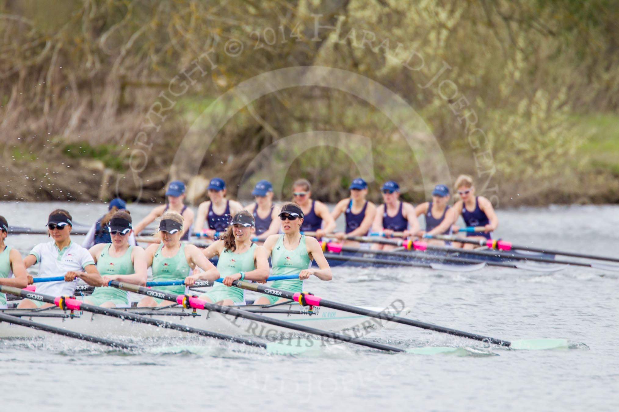 The Women's Boat Race and Henley Boat Races 2014: The Lightweight Women's Boat Race - OUWLRC are still in the lead, but the CUWBC Lightweights have reduced the distance..
River Thames,
Henley-on-Thames,
Buckinghamshire,
United Kingdom,
on 30 March 2014 at 14:49, image #242