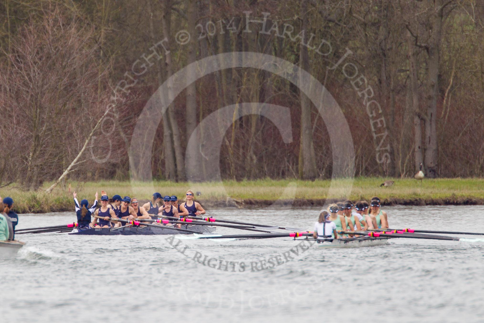 The Women's Boat Race and Henley Boat Races 2014: The Lightweight Women's Boat Race - OUWLRC and CUWBC Lightweights after passing the finish line..
River Thames,
Henley-on-Thames,
Buckinghamshire,
United Kingdom,
on 30 March 2014 at 14:50, image #251
