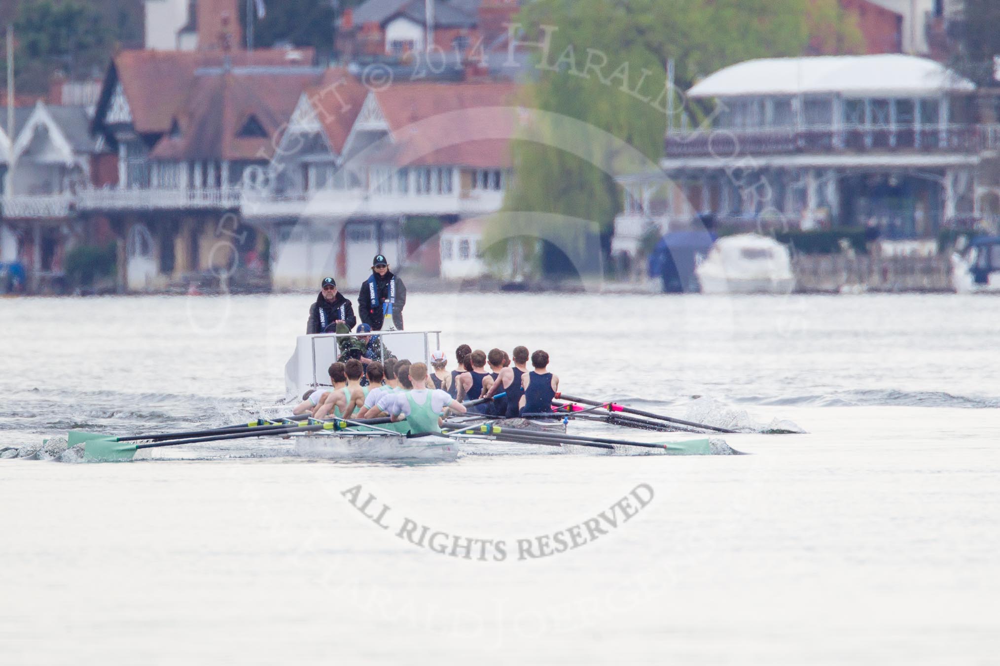 The Women's Boat Race and Henley Boat Races 2014: The Lightweight Men's Boat Race - OULRC vs CULRC, Oxford is on the right (Bucks) side, behind the boats is the umpire's launch..
River Thames,
Henley-on-Thames,
Buckinghamshire,
United Kingdom,
on 30 March 2014 at 15:39, image #358