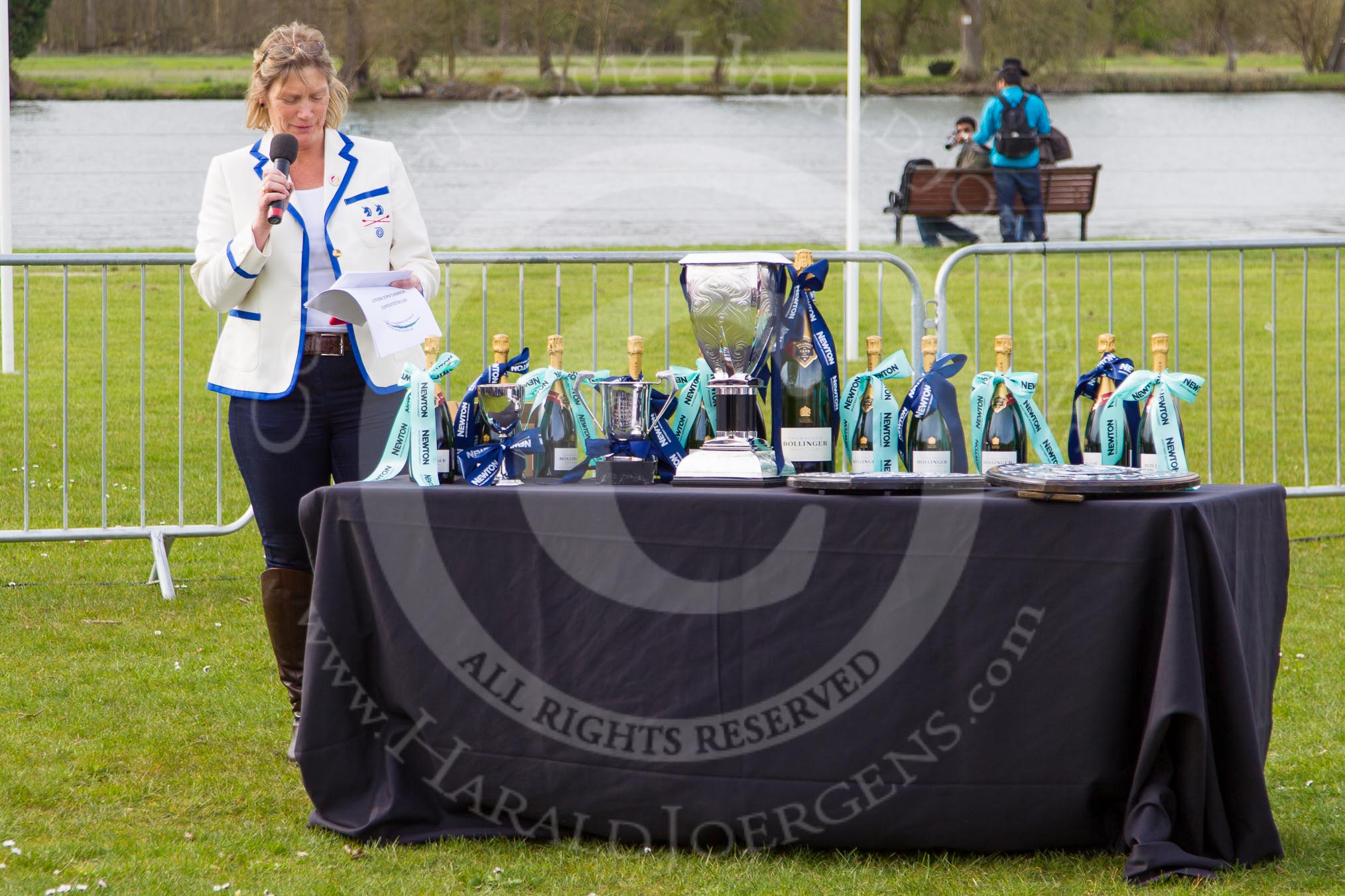The Women's Boat Race and Henley Boat Races 2014: Judith Behan, head of the Henley Boat Races Organising Committee, speaking before the start of the price giving..
River Thames,
Henley-on-Thames,
Buckinghamshire,
United Kingdom,
on 30 March 2014 at 16:42, image #462