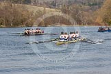 Photo 1403301400071D2137857HaraldJoergens The Women's Boat Race and Henley Boat Races 2014: After the Intercollegiate men's race, the two boats returning to the start. Downing College (Cambridge, on the left) and Oriel College (Oxford)..
River Thames,
Henley-on-Thames,
Buckinghamshire,
United Kingdom,
on 30 March 2014 at 14:00, image #118