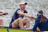 The Women's Boat Race and Henley Boat Races 2014: After the Women's Reserves - Osiris v. Blondie race. Osiris (Oxford) with stroke Hannah Roberts, cox Olivia Cleary..
River Thames,
Henley-on-Thames,
Buckinghamshire,
United Kingdom,
on 30 March 2014 at 14:25, image #197