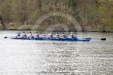 The Women's Boat Race and Henley Boat Races 2014: The Lightweight Women's Boat Race - OUWLRC in the lead: Bow Sophie Tomlinson, 2 Kirstin Rilham, 3 Rebecca Lane, 4 Nicky Huskens, 5 Sophie Philbrick, 6 Zoe Cooper-Sutton, 7 Emma Clifton, stroke  Suzanne Cole, cox  Lea Carrot..
River Thames,
Henley-on-Thames,
Buckinghamshire,
United Kingdom,
on 30 March 2014 at 14:49, image #226