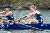 The Women's Boat Race and Henley Boat Races 2014: The OUWLRC boat in the lead - 2 seat Kirstin Rilham, at bow  Sophie Tomlinson..
River Thames,
Henley-on-Thames,
Buckinghamshire,
United Kingdom,
on 30 March 2014 at 14:49, image #229