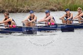The Women's Boat Race and Henley Boat Races 2014: The OUWLRC boat in the lead - 5 Sophie Philbrick, 4  Nicky Huskens, 3 Rebecca Lane, 2 Kirstin Rilham, bow  Sophie Tomlinson..
River Thames,
Henley-on-Thames,
Buckinghamshire,
United Kingdom,
on 30 March 2014 at 14:49, image #234