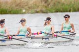 The Women's Boat Race and Henley Boat Races 2014: The CUWBC Lightweights boat with 4 Eve Edwards, 3 Lottie Meggit, 2 Christina Ostacchini, bow  Clare Hall..
River Thames,
Henley-on-Thames,
Buckinghamshire,
United Kingdom,
on 30 March 2014 at 14:49, image #236